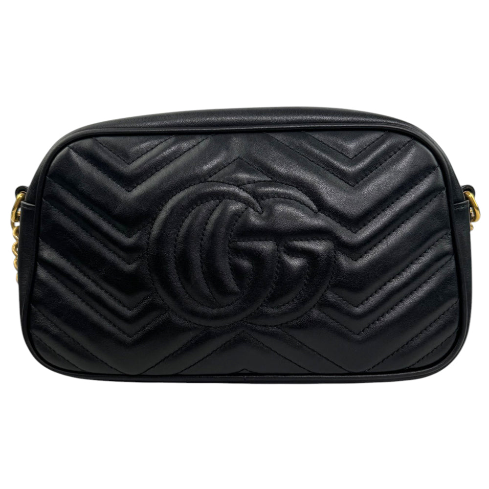GUCCI GG Black Leather Marmont Chain Shoulder Bag LHQ844
