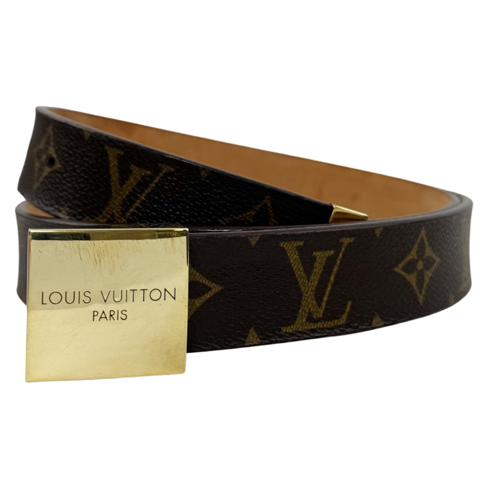 LOUIS VUITTON Monogram Santur Gold Buckle Belt Size 36" LHQ851