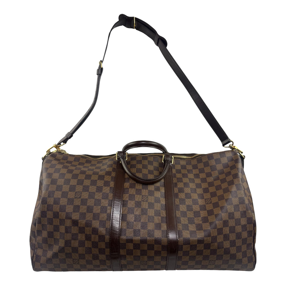 LOUIS VUITTON Damier Ebene Keepall 55 Bandouliere Duffel Bag LHQ858
