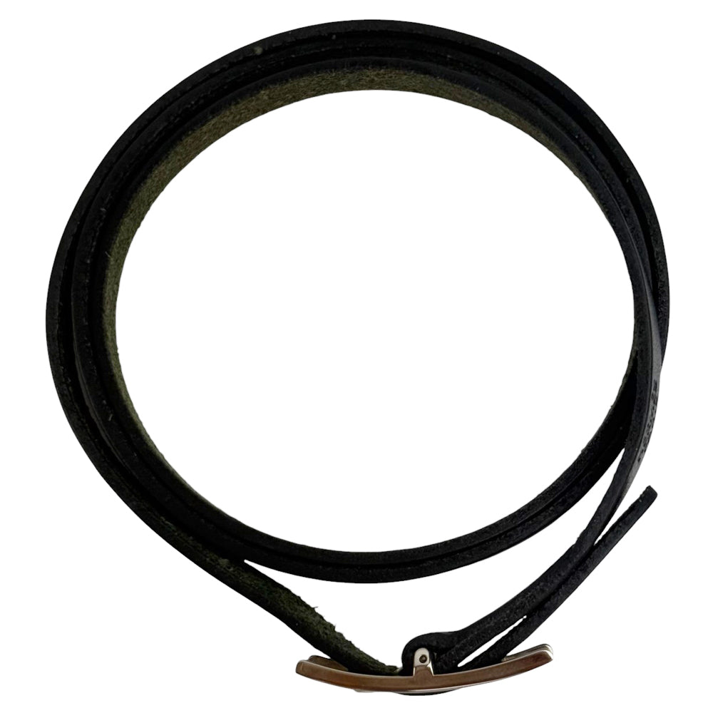 HERMES H Api Black Leather Wrap Around Bracelet LHQ866