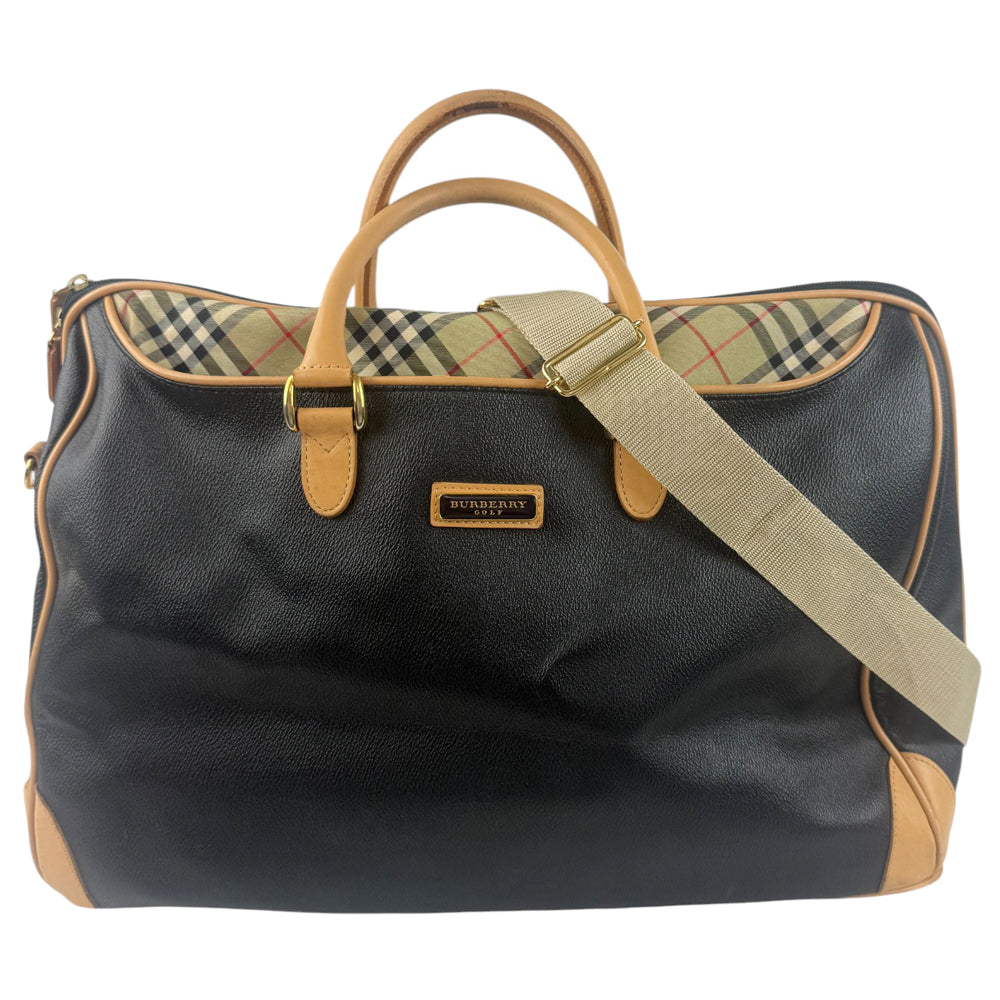 BURBERRY Nova Check Black Leather Boston Bag LHQ867