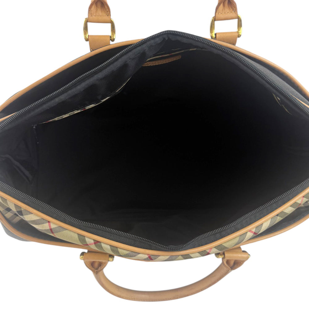 BURBERRY Nova Check Black Leather Boston Bag LHQ867