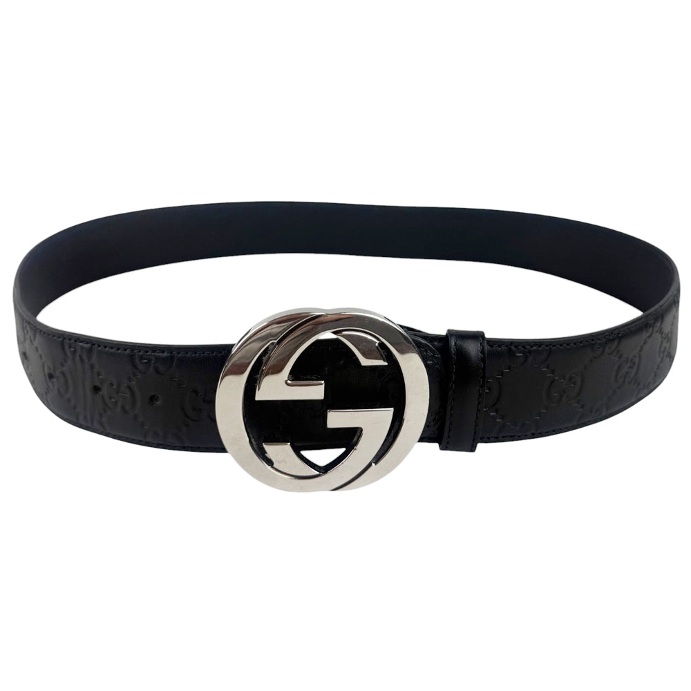 GUCCI GG Guccissima Black Leather Belt Size 32" LHQ887