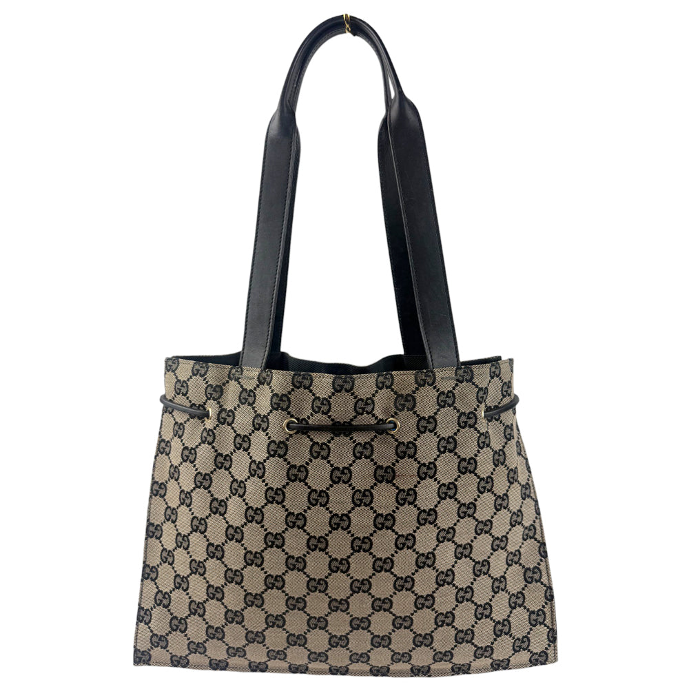 GUCCI GG Canvas Tote Brown Drawstring Shoulder Bag LHQ889