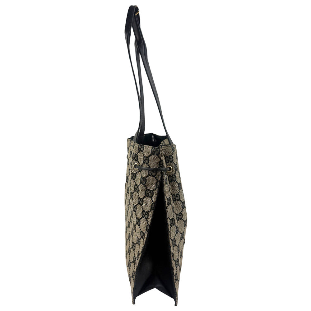 GUCCI GG Canvas Tote Brown Drawstring Shoulder Bag LHQ889