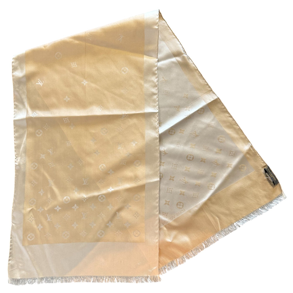 LOUIS VUITTON Cream Monogram Silk Scarf LHQ895