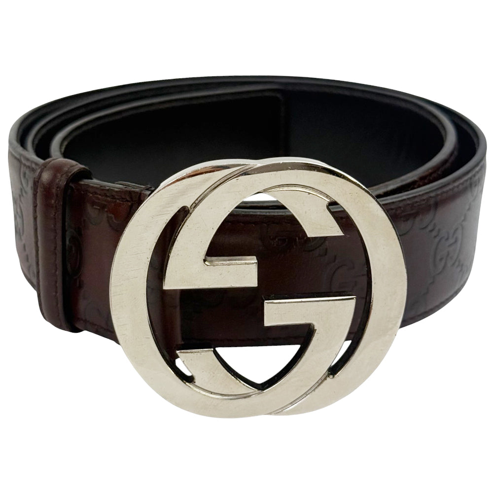 GUCCI GG Guccissima Brown Leather Belt Size 34" LHQ896