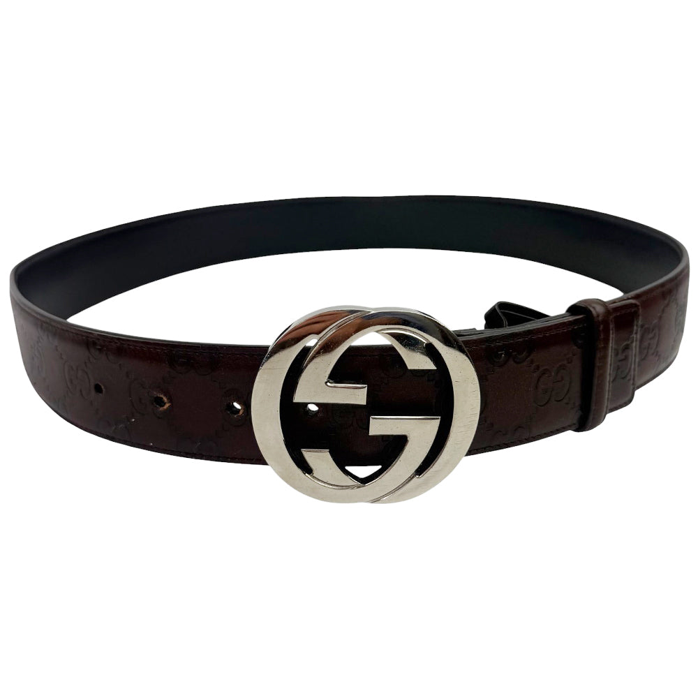 GUCCI GG Guccissima Brown Leather Belt Size 34" LHQ896