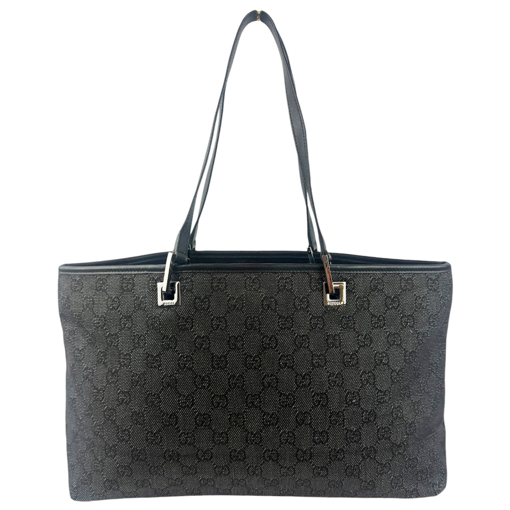 GUCCI GG Canvas Grey & Black Denim Shoulder Tote Bag LHQ899