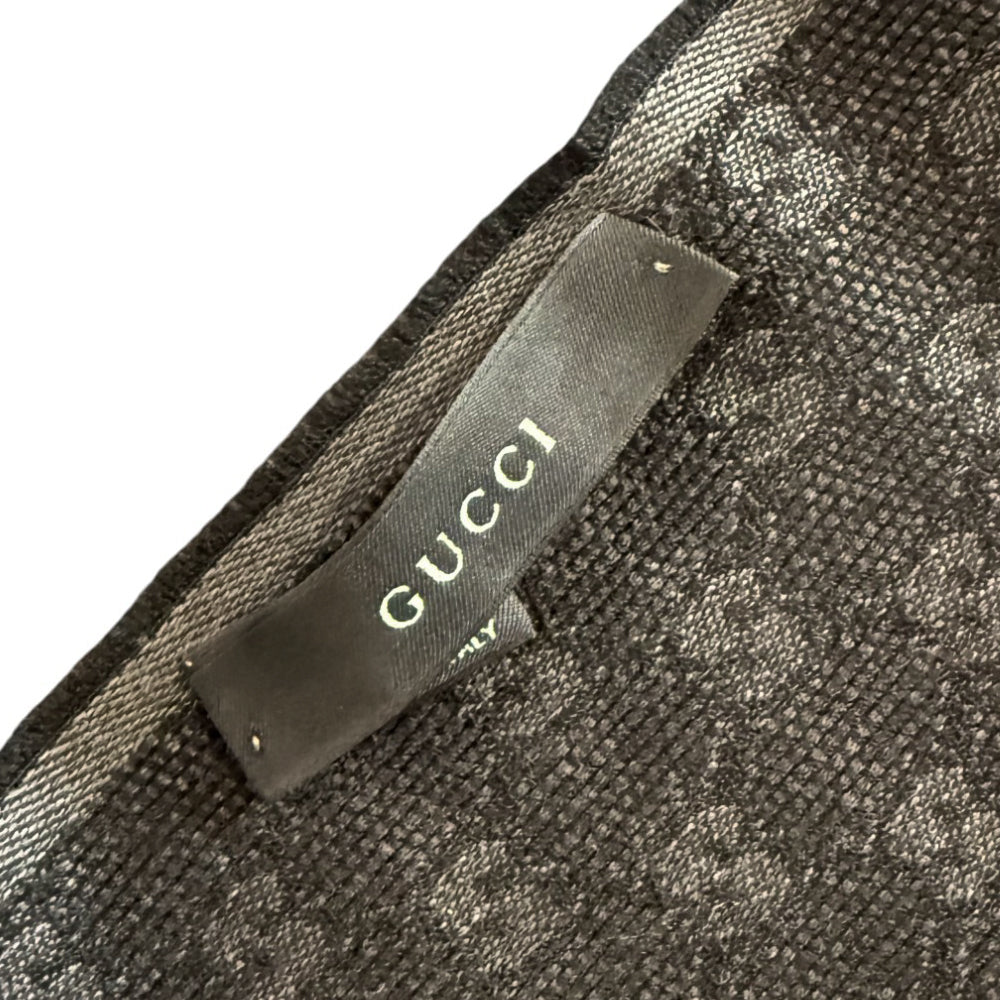 GUCCI GG Pattern Grey And Maroon Wool & Silk Scarf LHQ903