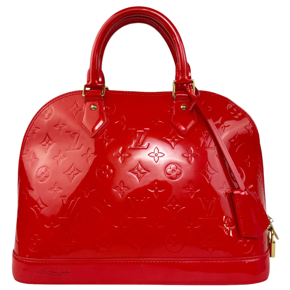 LOUIS VUITTON Vernis Red Patent Leather Alma PM Handbag LHQ904