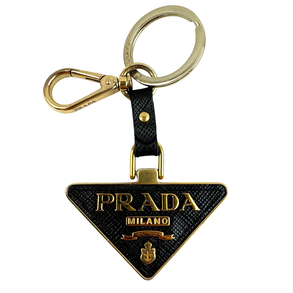 PRADA Black & Gold Triangle Key Ring Bag Charm LHQ911
