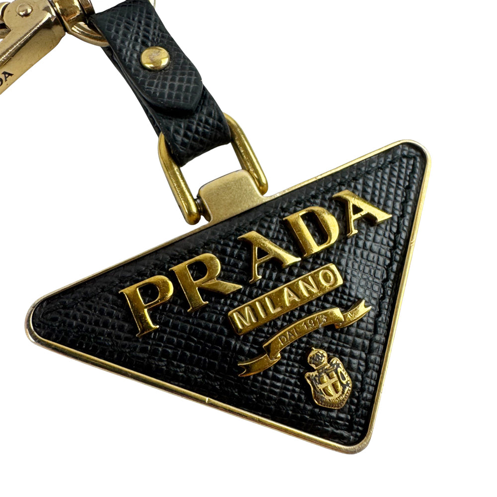 PRADA Black & Gold Triangle Key Ring Bag Charm LHQ911