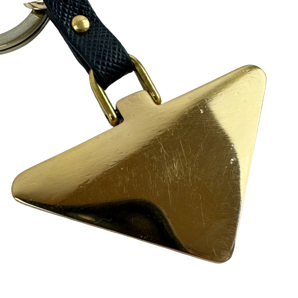 PRADA Black & Gold Triangle Key Ring Bag Charm LHQ911