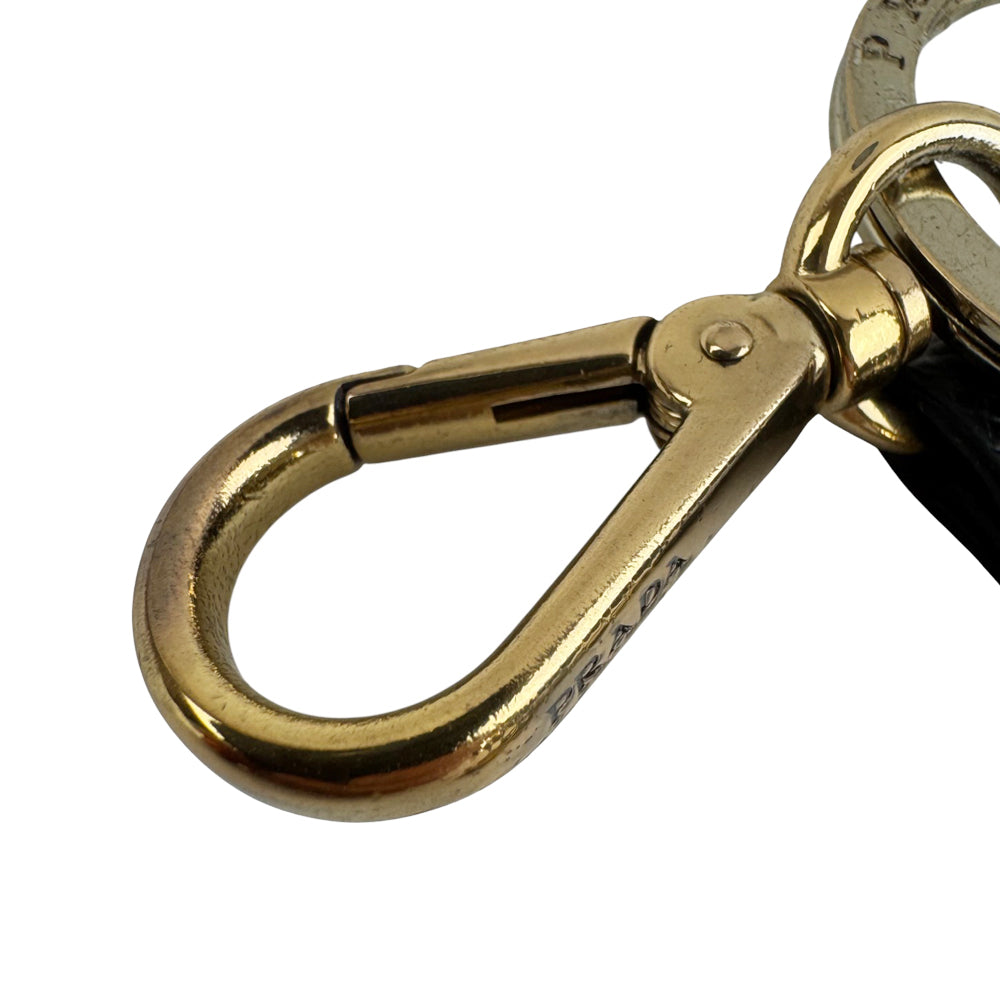 PRADA Black & Gold Triangle Key Ring Bag Charm LHQ911