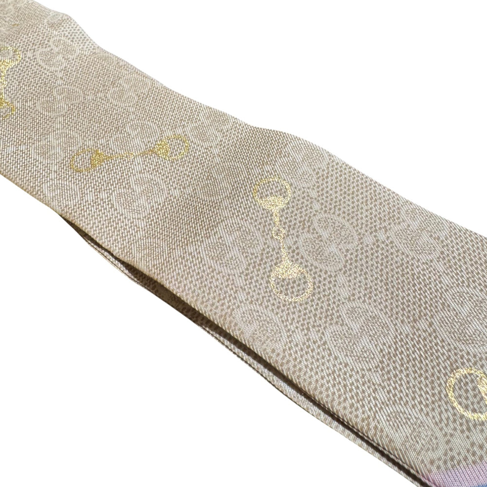 GUCCI Beige Horsebit & GG Pattern Twilly Scarf LHQ915