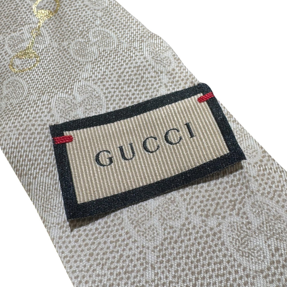 GUCCI Beige Horsebit & GG Pattern Twilly Scarf LHQ915