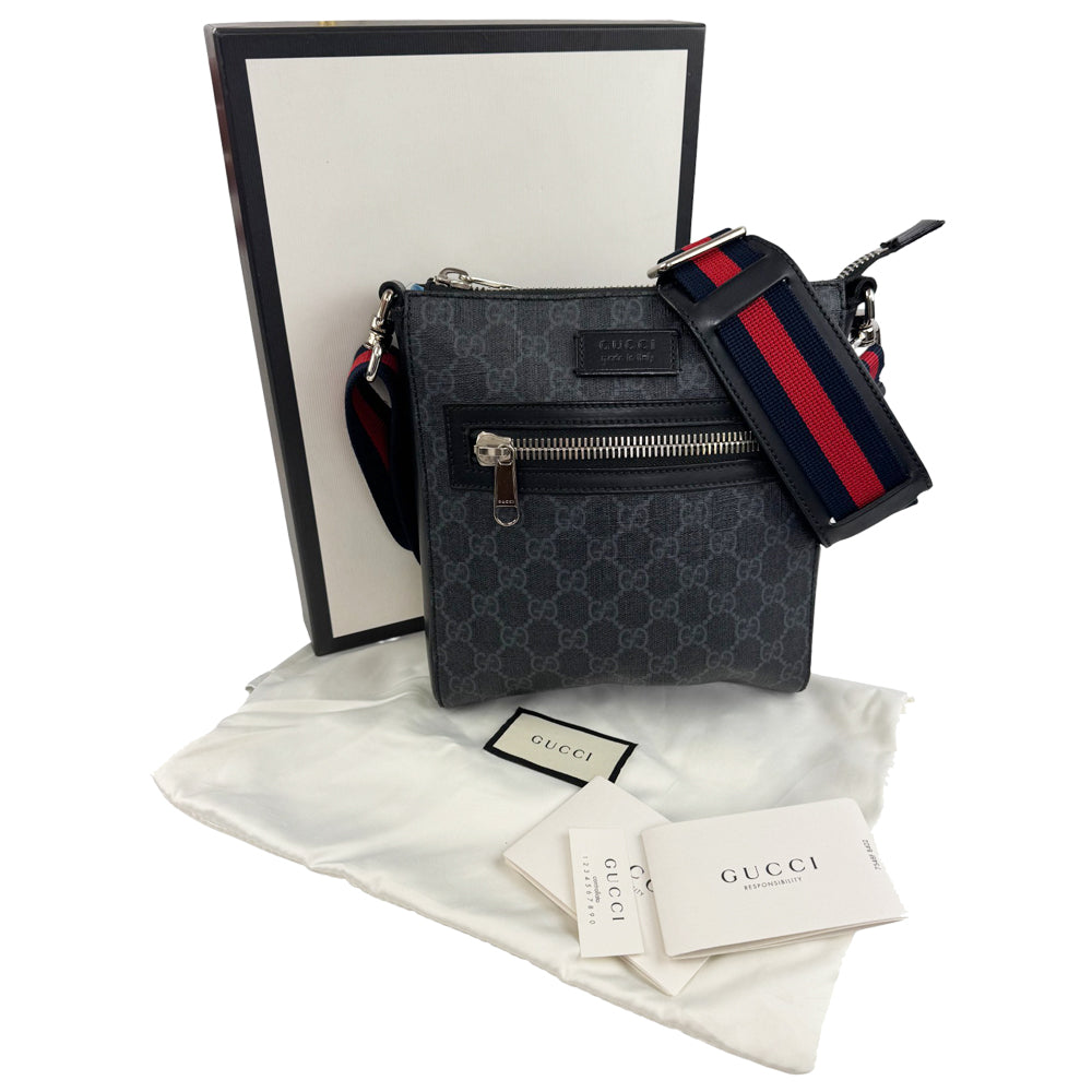 GUCCI Small GG Black Supreme Canvas Crossbody Shoulder Bag LHQ924