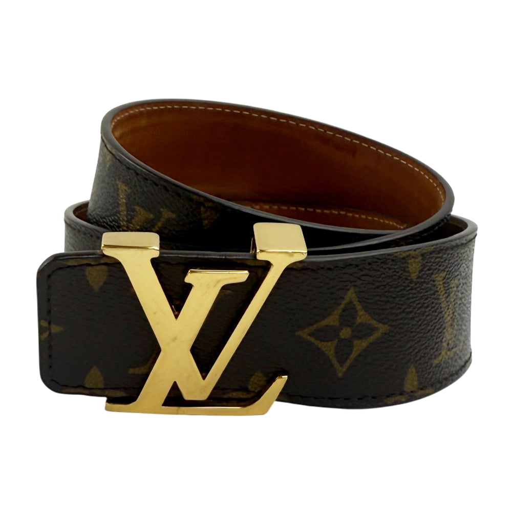 LOUIS VUITTON Monogram Santur LV Initials Leather Belt Size 34" LHQ928