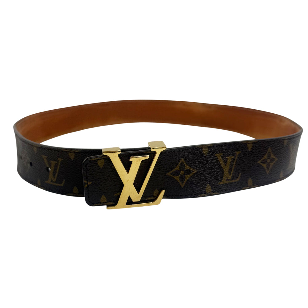 LOUIS VUITTON Monogram Santur LV Initials Leather Belt Size 34" LHQ928