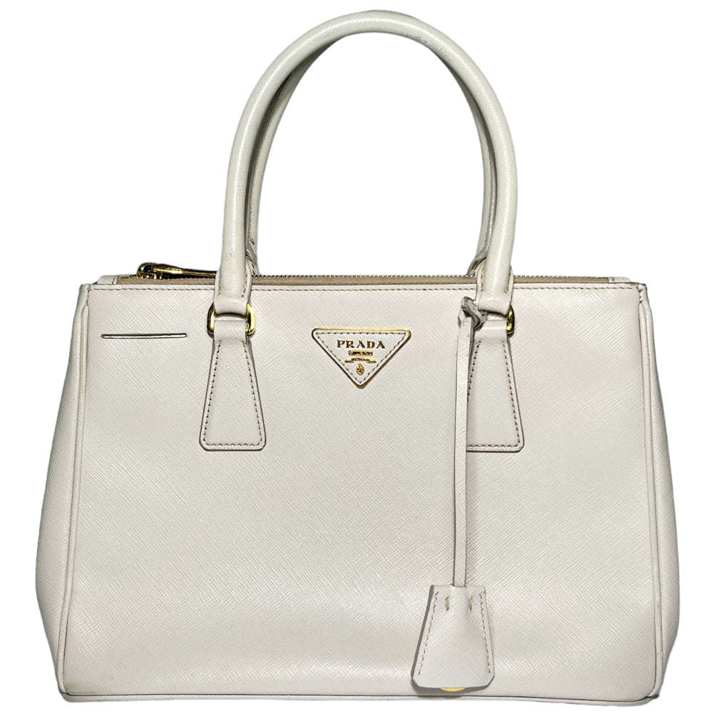 PRADA Galleria Sac à main en cuir blanc LHQ93