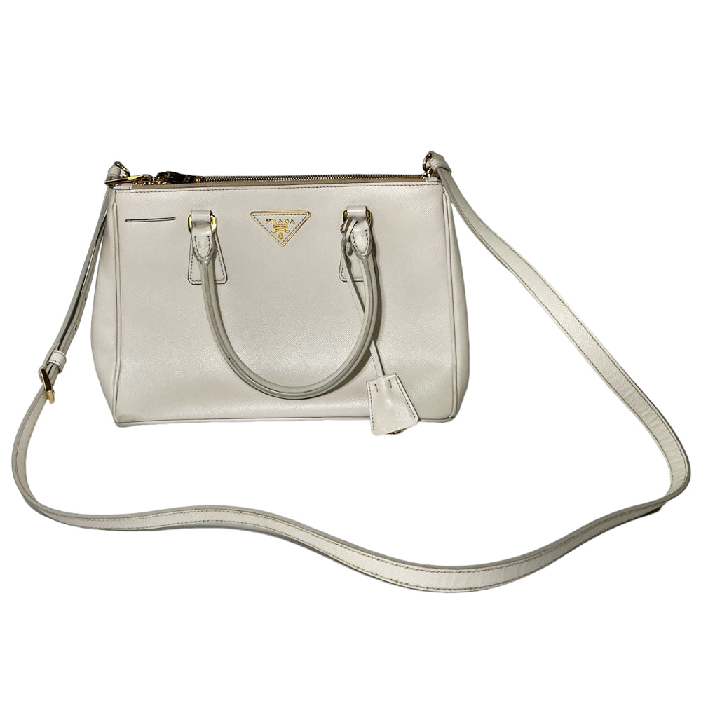 PRADA Galleria Sac à main en cuir blanc LHQ93