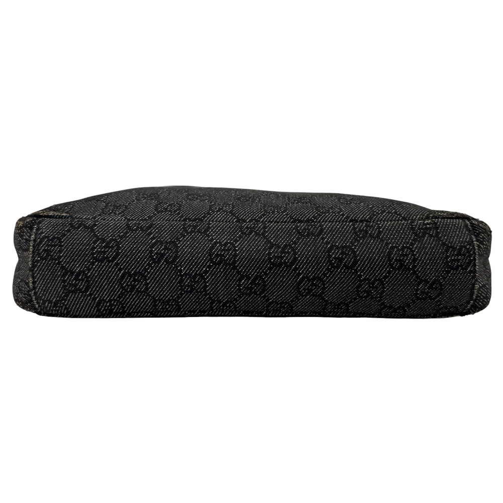 GUCCI GG Denim & Leather Charcoal Shoulder Bag LHQ947