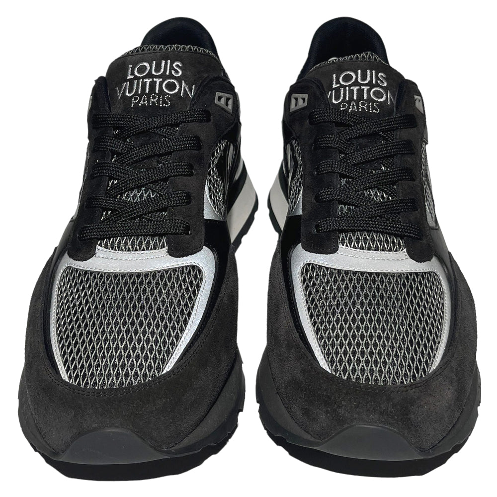 LOUIS VUITTON Run Away Trainers Negro Gris Ante Piel Talla 8.5 UK LHQ95