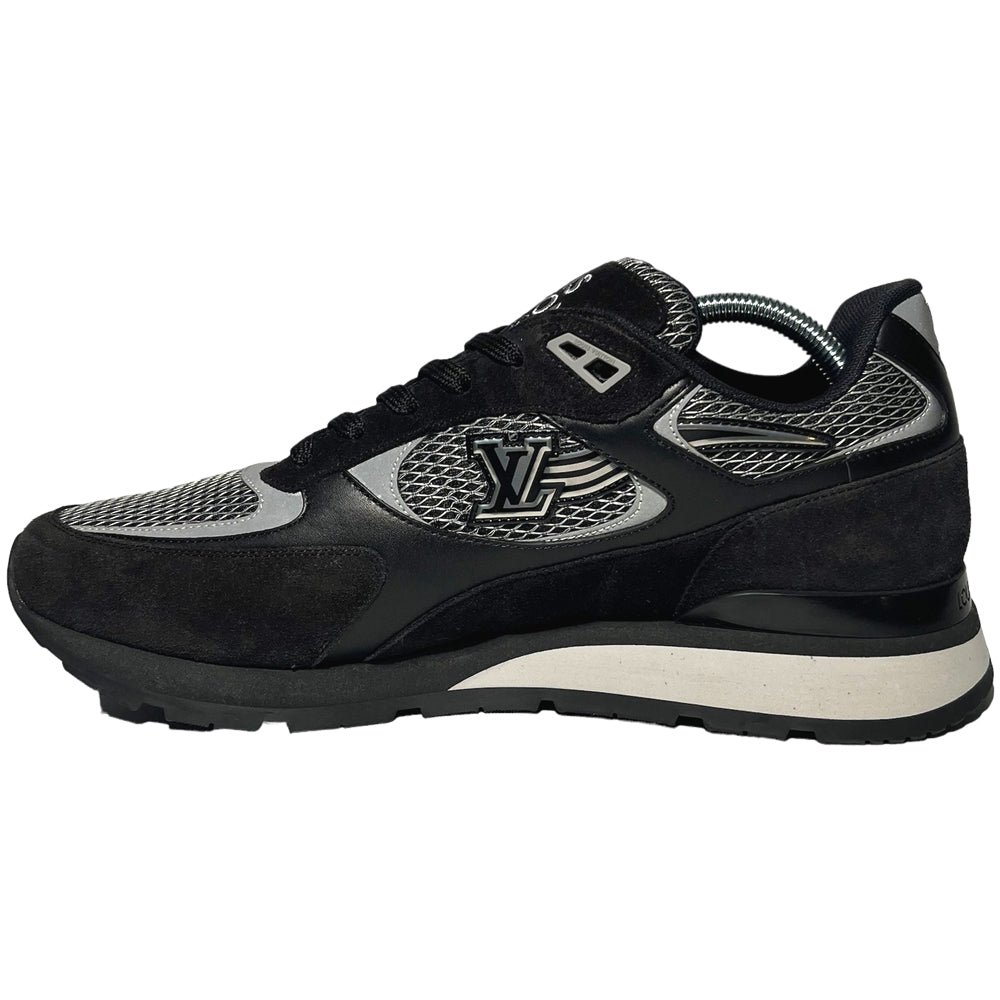 LOUIS VUITTON Run Away Trainers Negro Gris Ante Piel Talla 8.5 UK LHQ95