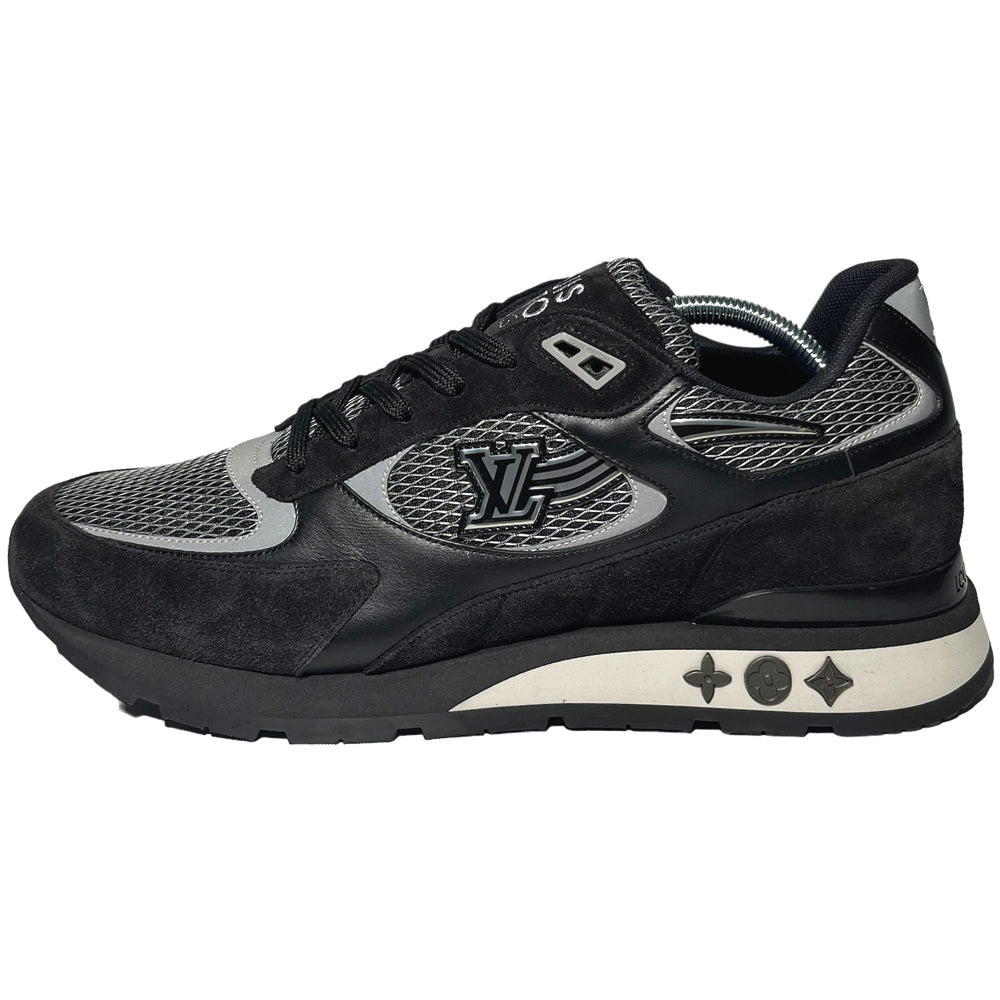 LOUIS VUITTON Run Away Trainers Negro Gris Ante Piel Talla 8.5 UK LHQ95