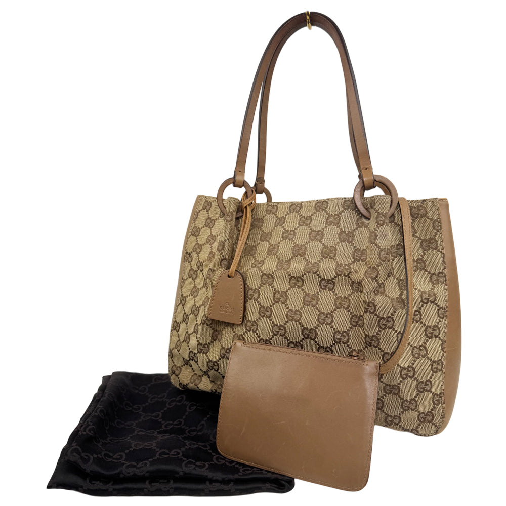 GUCCI GG Brown Canvas Tote Shoulder Bag LHQ957
