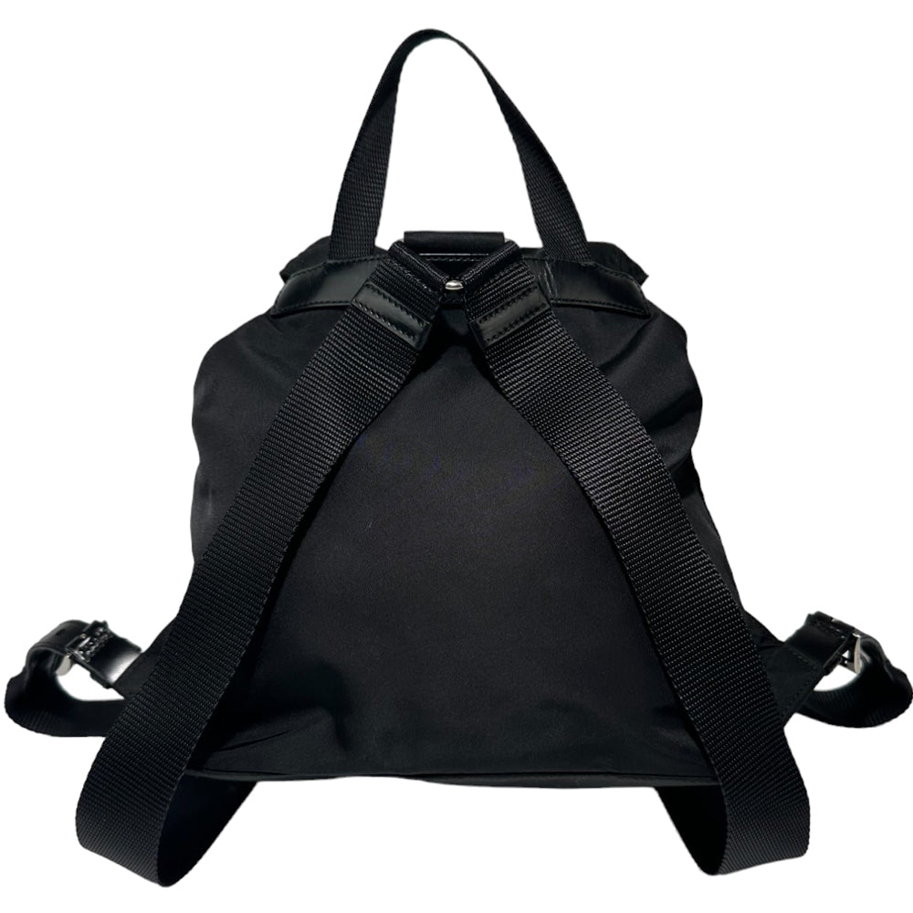 PRADA Negro Re-Nylon y Negro Mochila de cuero Bolsa LHQ96