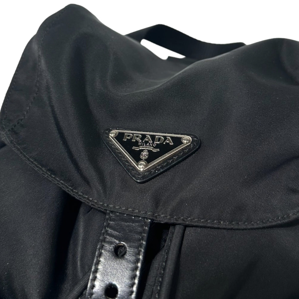 PRADA Black Re-Nylon & Black Leather Backpack Bag LHQ96