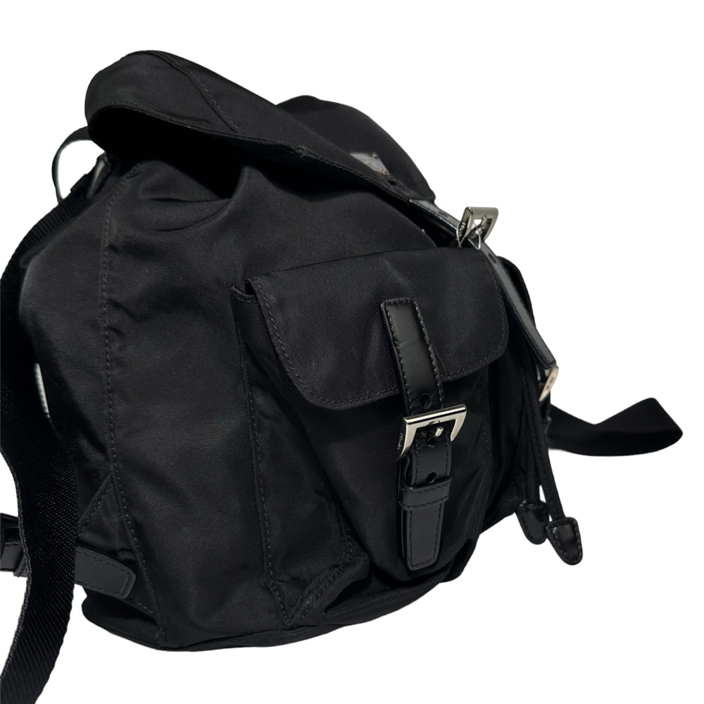 PRADA Black Re-Nylon & Black Leather Backpack Bag LHQ96