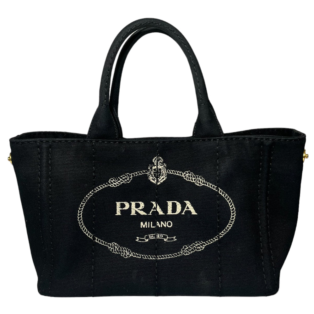 PRADA Canapa Tote Schwarz Canvas Tasche LHQ97