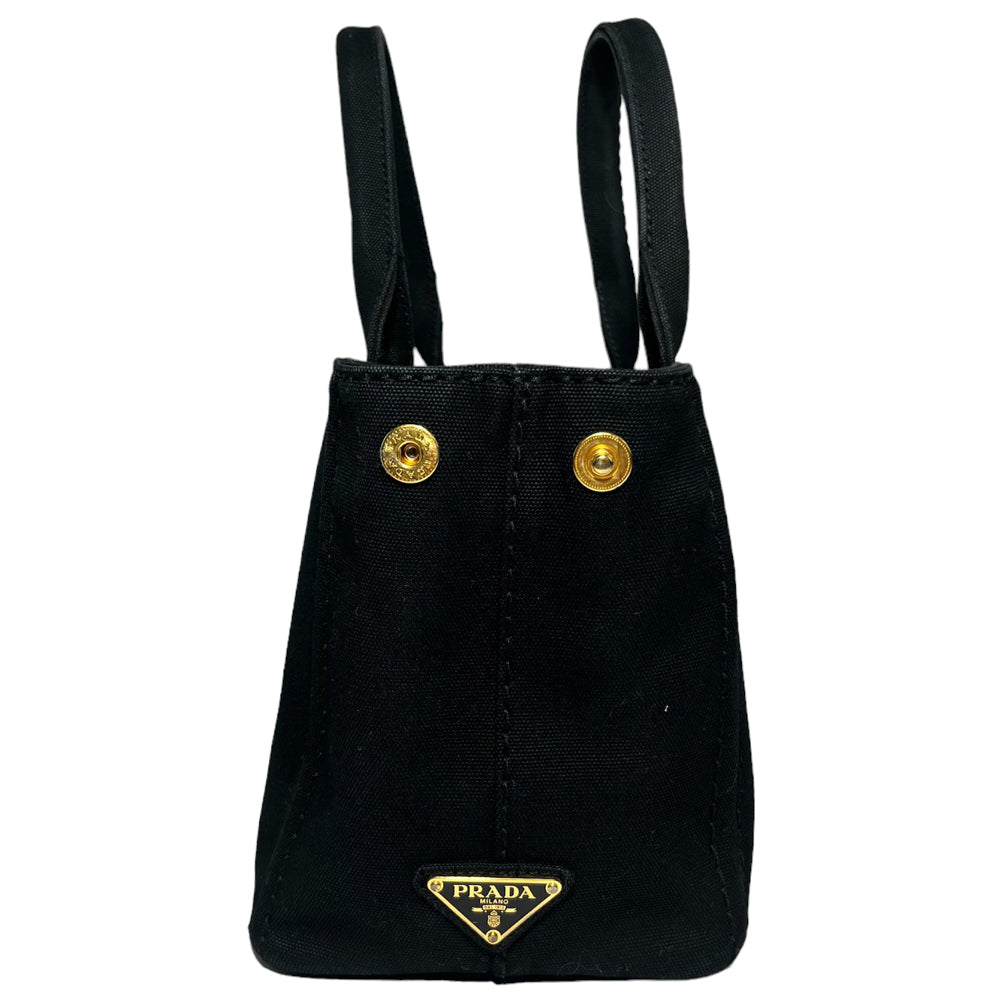 PRADA Canapa Tote Black Canvas Bag LHQ97