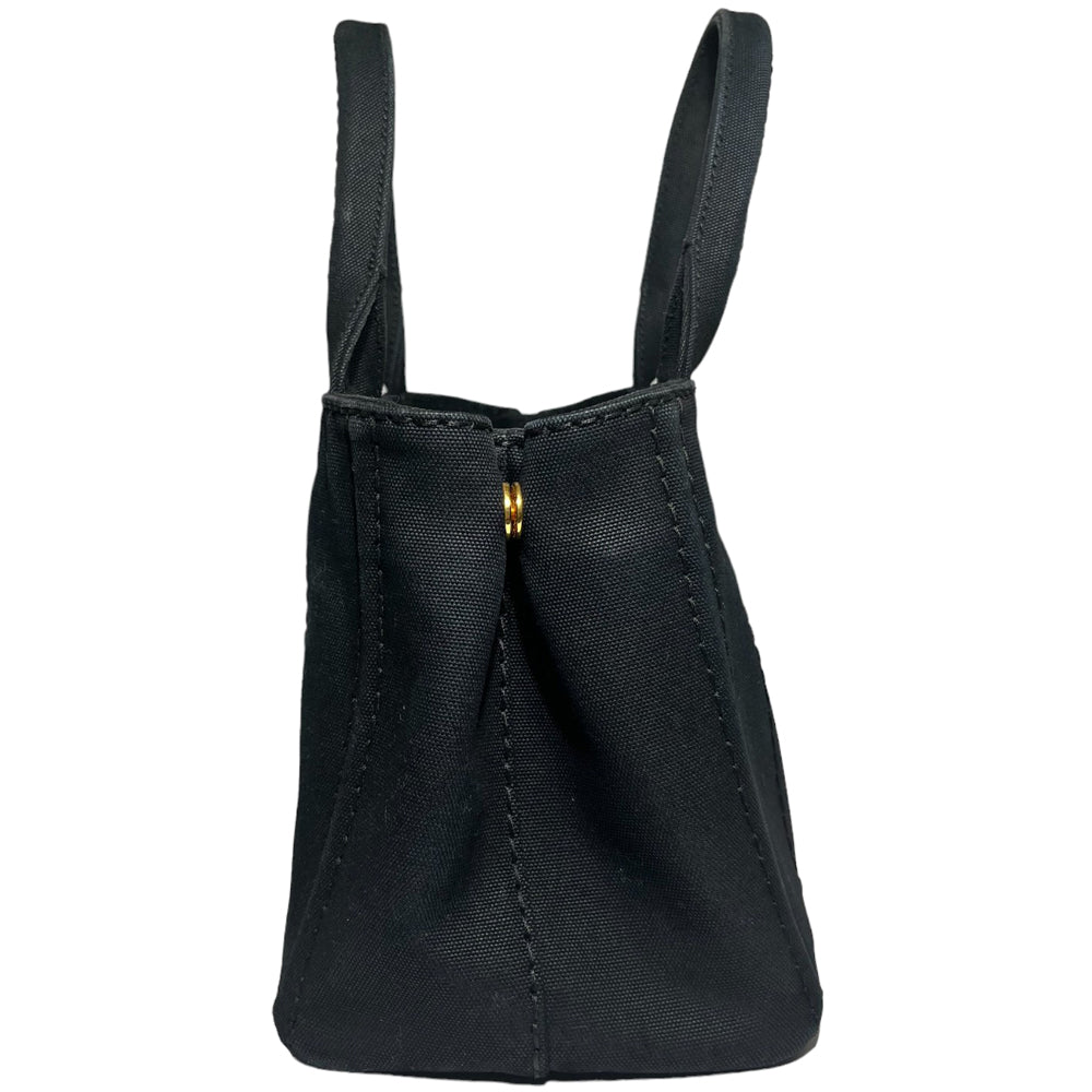 PRADA Canapa Tote Black Canvas Bag LHQ97