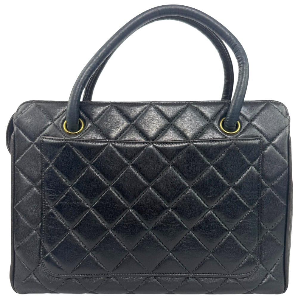 CHANEL Black Quilted Leather Tote Handbag LHQ970