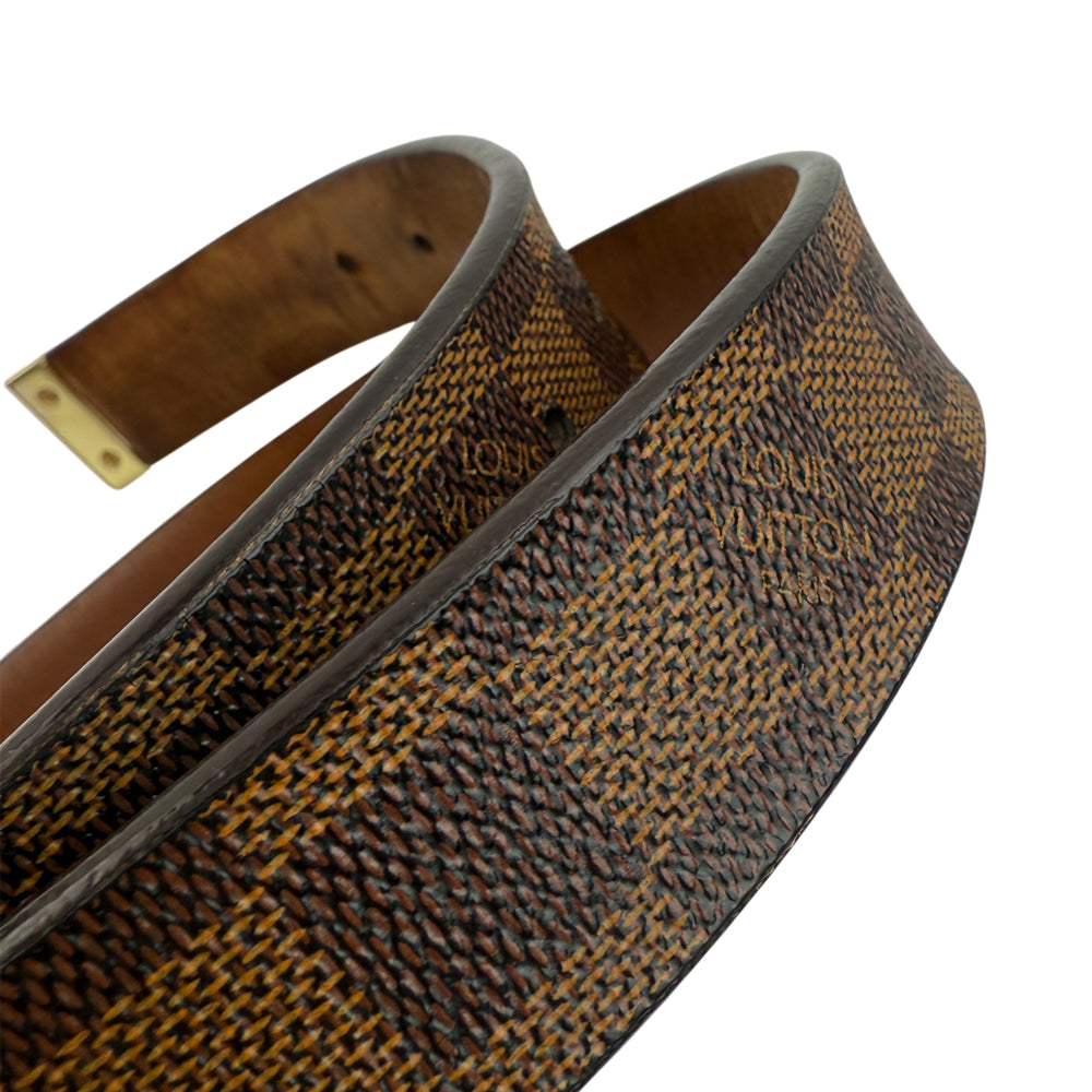 LOUIS VUITTON Damier Ebene Santur Carre Gold Buckle Belt Size 32" LHQ973