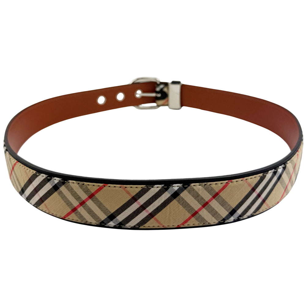 BURBERRY Canvas/Leather Nova Check Beige Belt Size 32 LHQ976