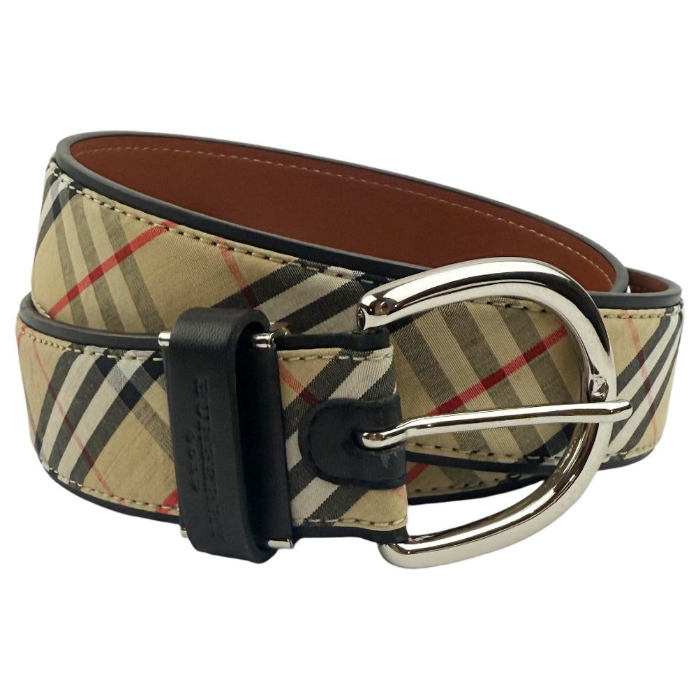BURBERRY Canvas/Leather Nova Check Beige Belt Size 32 LHQ976