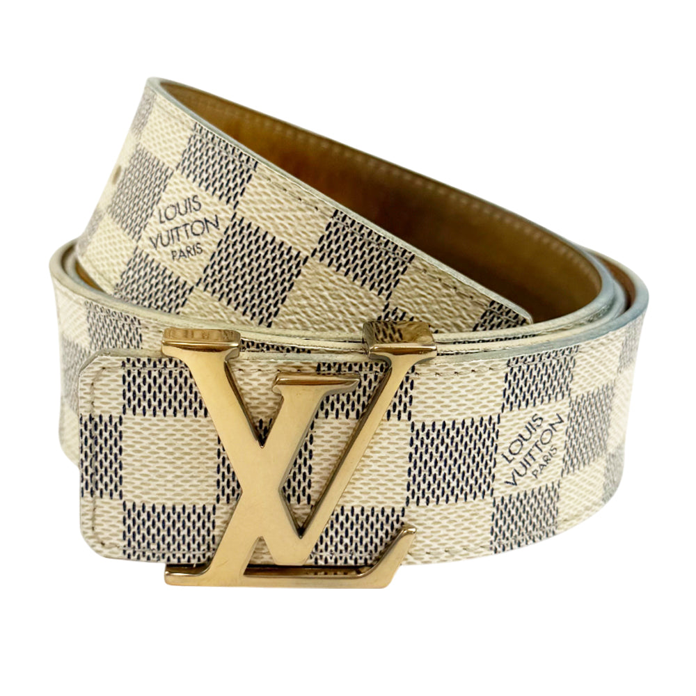 LOUIS VUITTON Damier Azur LV Initials Gold Belt Sz 100/40 LHQ977