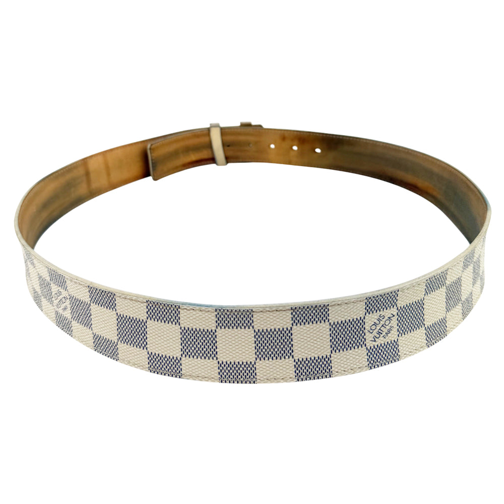 LOUIS VUITTON Damier Azur LV Initials Gold Belt Sz 100/40 LHQ977