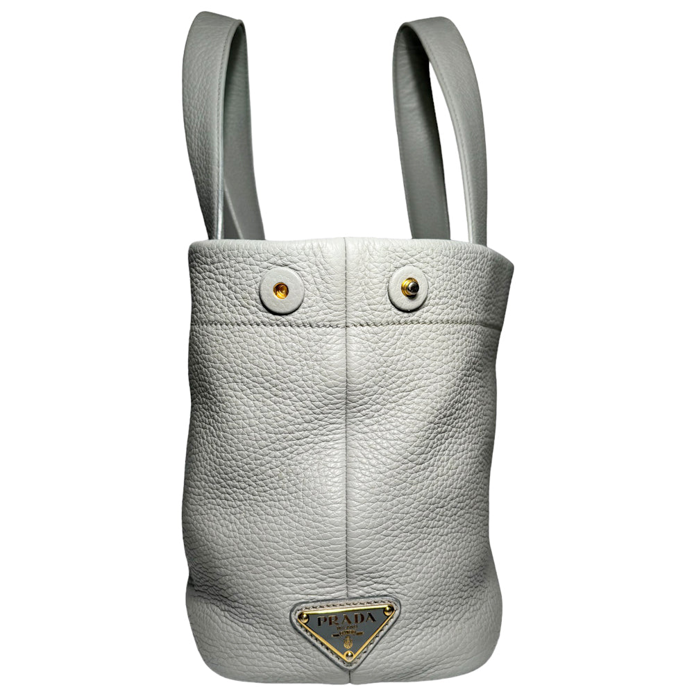 PRADA Punching Logo Handbag Leather Grey LHQ98