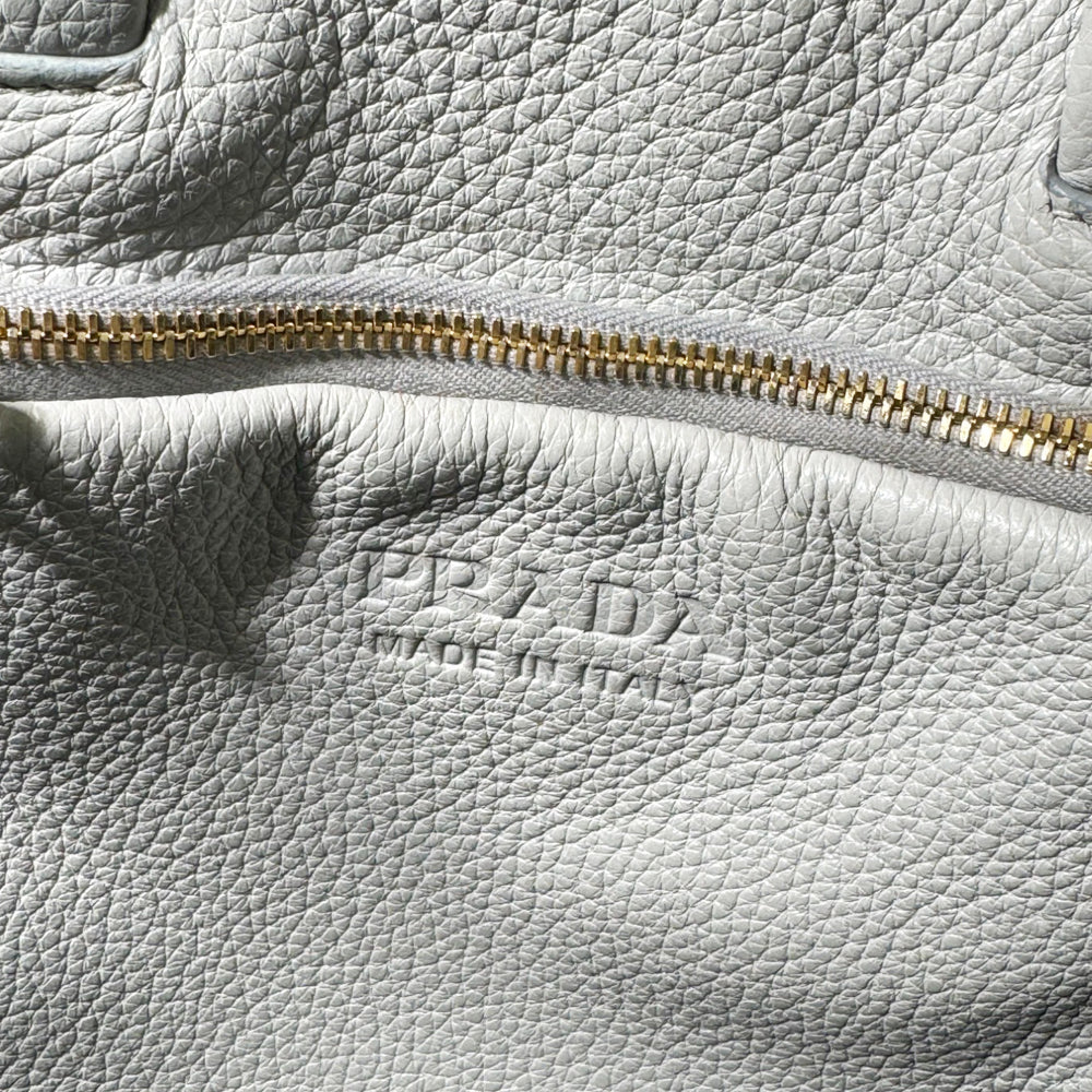 PRADA Punching Logo Handbag Leather Grey LHQ98