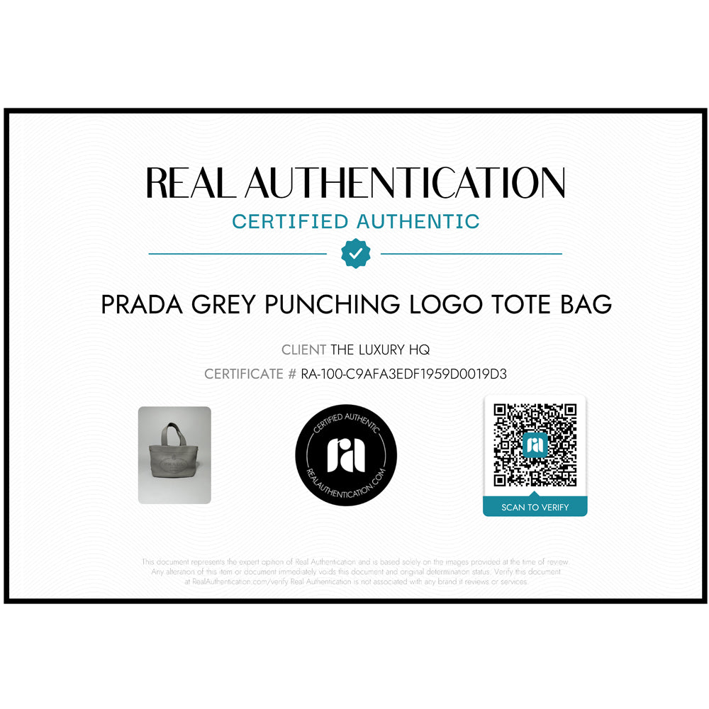 PRADA Punching Logo Handtasche Leder Grau LHQ98