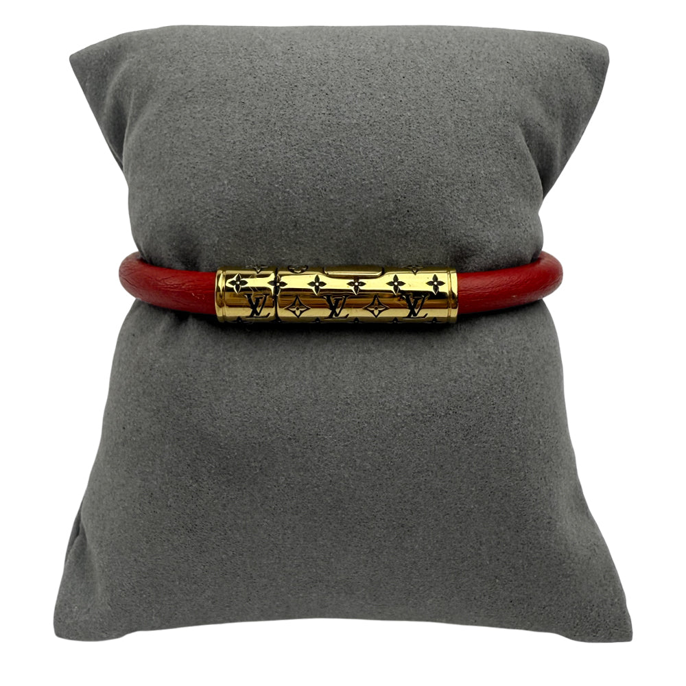LOUIS VUITTON LV Confidential Red Leather Bracelet LHQ984