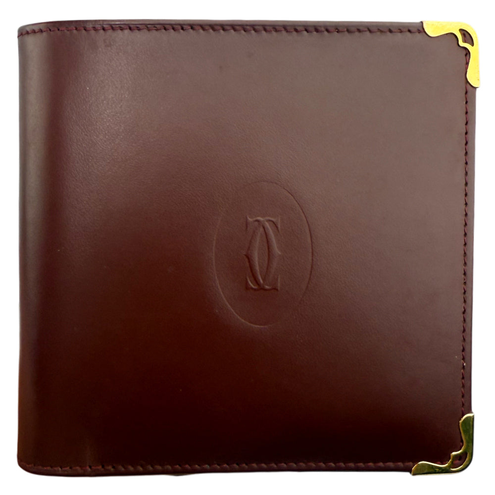 CARTIER Must Line Leather Bifold Wallet Purse Bordeaux LHQ987