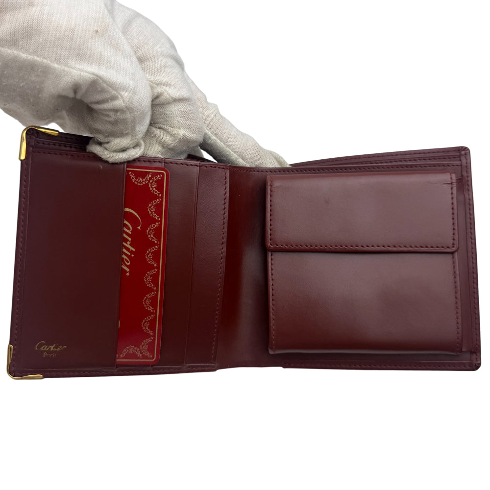 CARTIER Must Line Leather Bifold Wallet Purse Bordeaux LHQ987