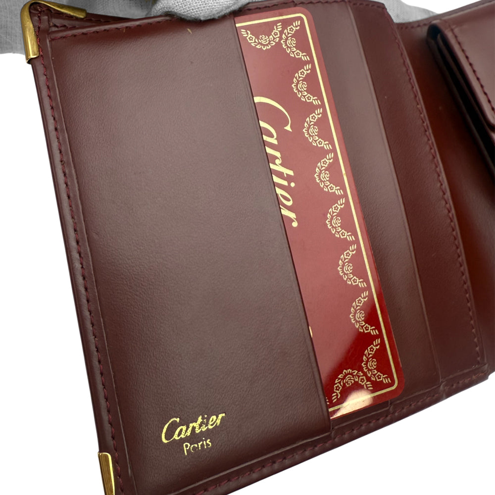 CARTIER Must Line Leather Bifold Wallet Purse Bordeaux LHQ987